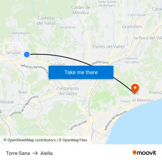 Torre-Sana to Alella map
