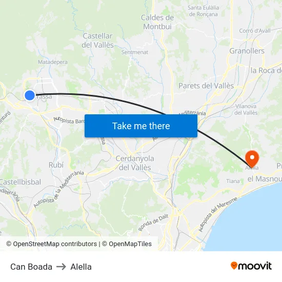 Can Boada to Alella map