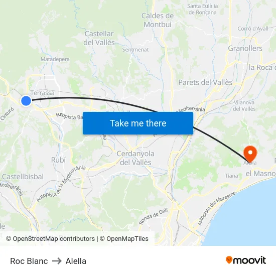 Roc Blanc to Alella map