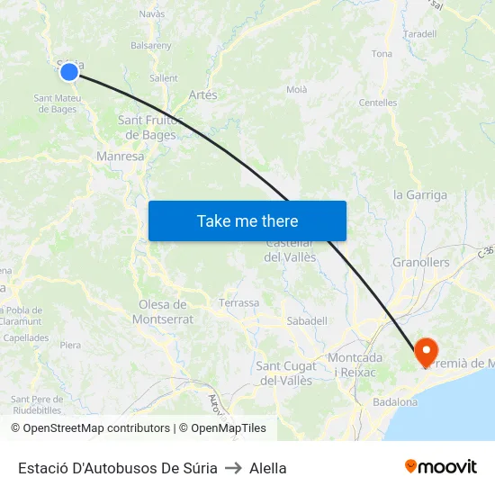 Estació D'Autobusos De Súria to Alella map