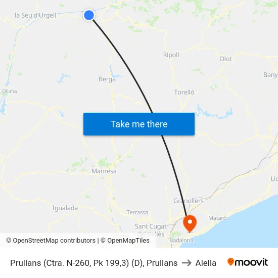Prullans (Ctra. N-260, Pk 199,3) (D), Prullans to Alella map
