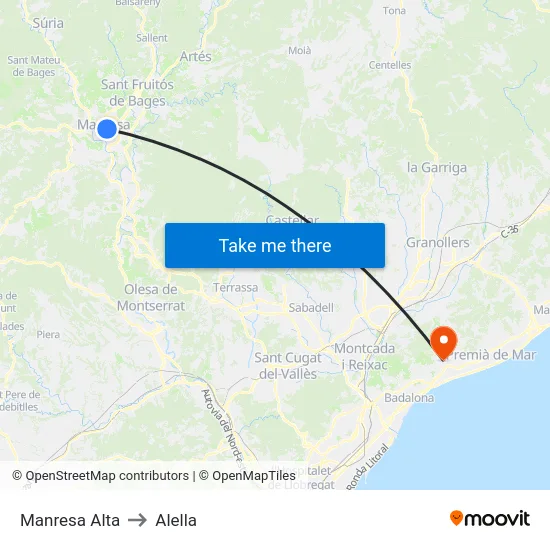 Manresa Alta to Alella map
