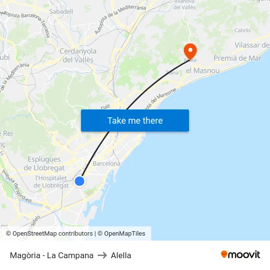 Magòria - La Campana to Alella map