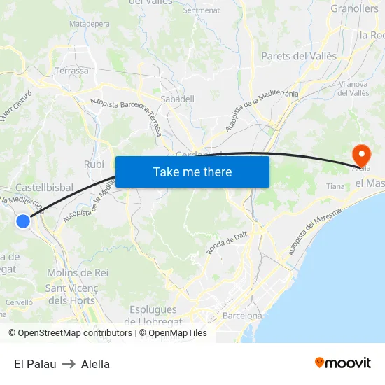 El Palau to Alella map