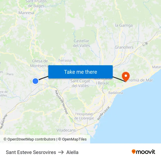 Sant Esteve Sesrovires to Alella map