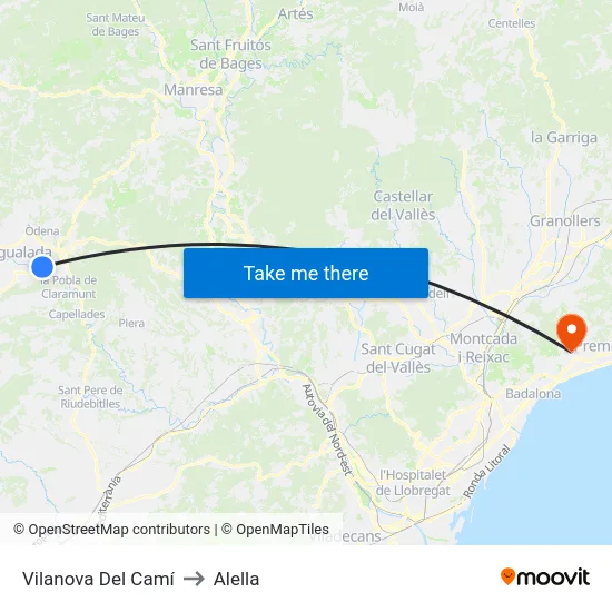 Vilanova Del Camí to Alella map