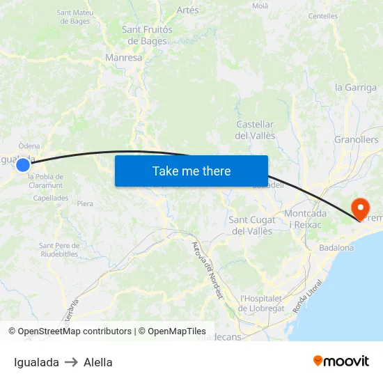 Igualada to Alella map