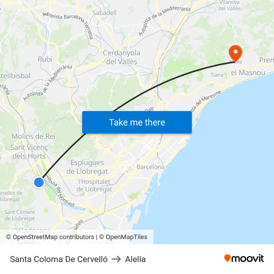 Santa Coloma De Cervelló to Alella map