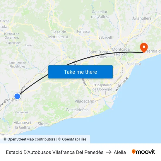 Estació D'Autobusos Vilafranca Del Penedès to Alella map