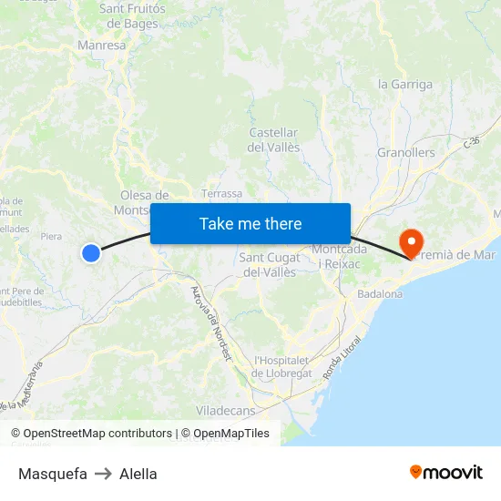 Masquefa to Alella map