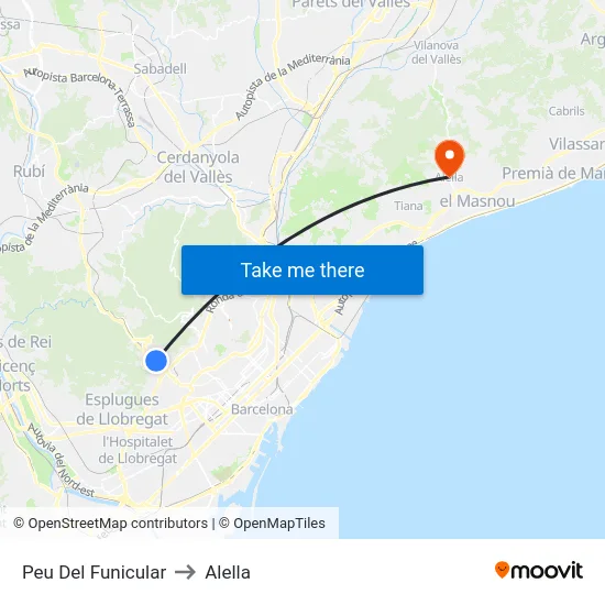 Peu Del Funicular to Alella map
