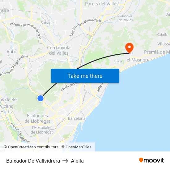 Baixador De Vallvidrera to Alella map