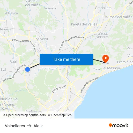 Volpelleres to Alella map