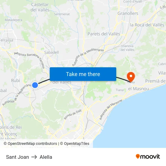 Sant Joan to Alella map