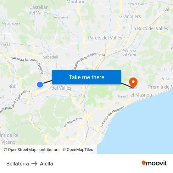 Bellaterra to Alella map