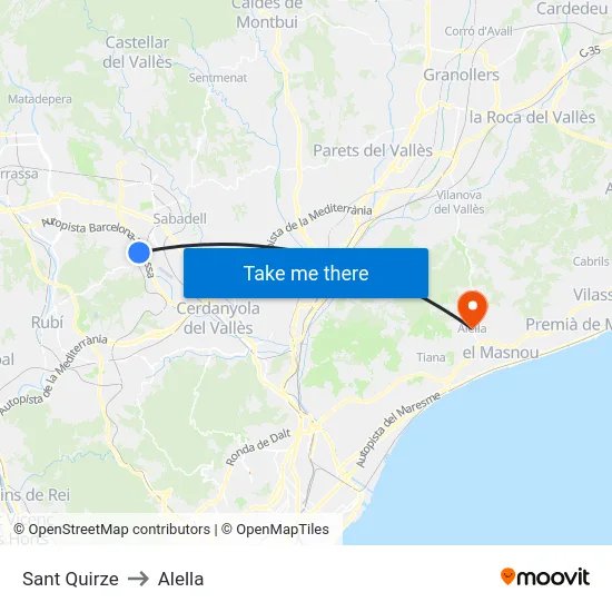 Sant Quirze to Alella map