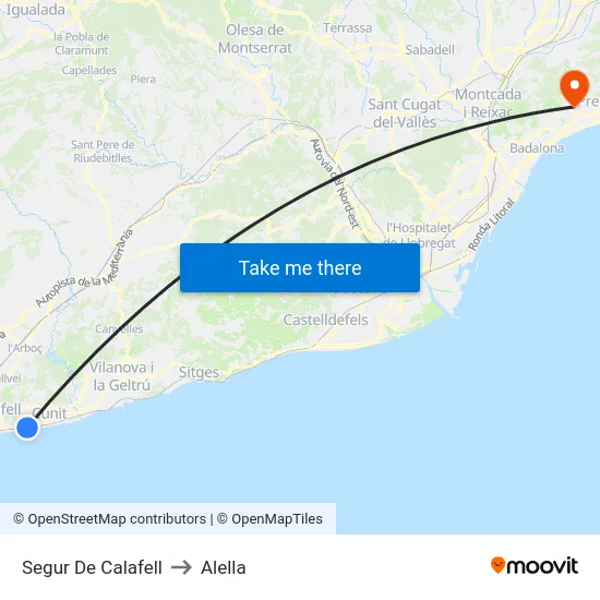 Segur De Calafell to Alella map