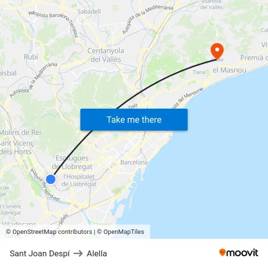 Sant Joan Despí to Alella map
