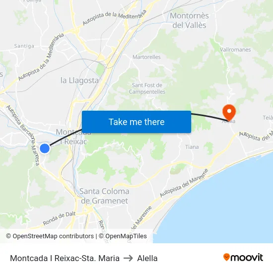 Montcada I Reixac-Sta. Maria to Alella map