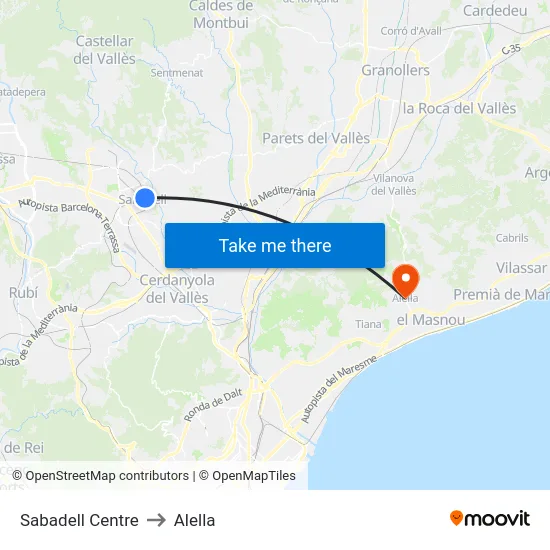 Sabadell Centre to Alella map