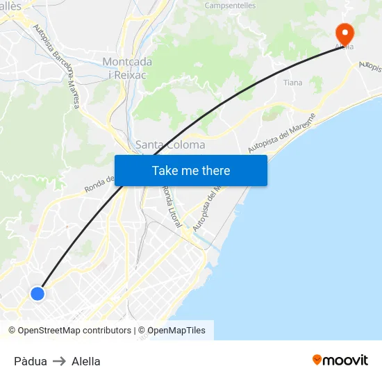 Pàdua to Alella map