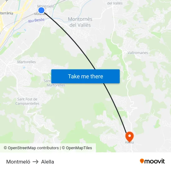 Montmeló to Alella map