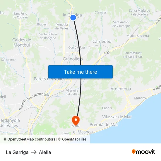 La Garriga to Alella map