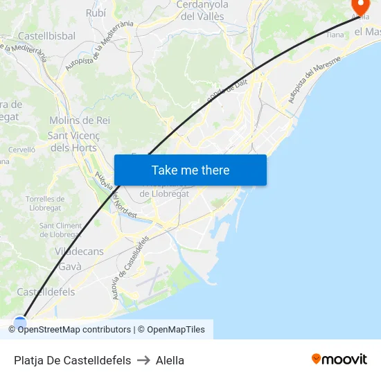 Platja De Castelldefels to Alella map