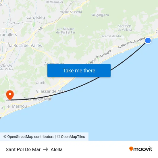 Sant Pol De Mar to Alella map