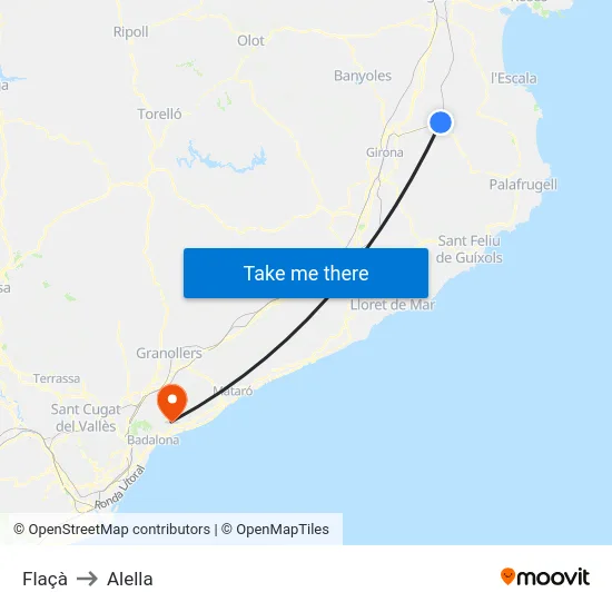 Flaçà to Alella map