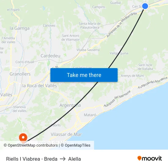 Riells I Viabrea - Breda to Alella map