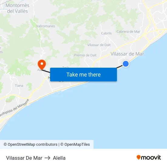 Vilassar De Mar to Alella map