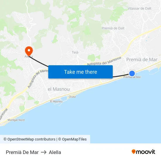 Premià De Mar to Alella map