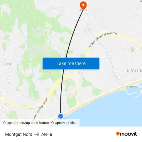 Montgat Nord to Alella map