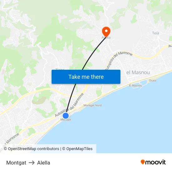 Montgat to Alella map