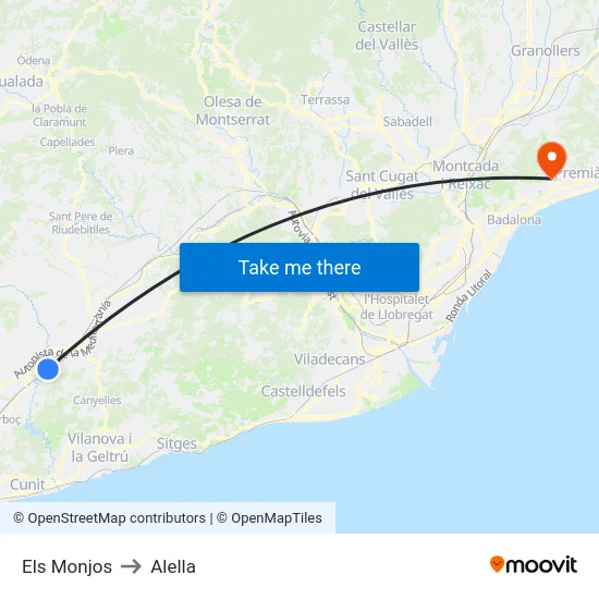 Els Monjos to Alella map
