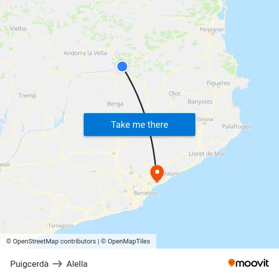 Puigcerdà to Alella map