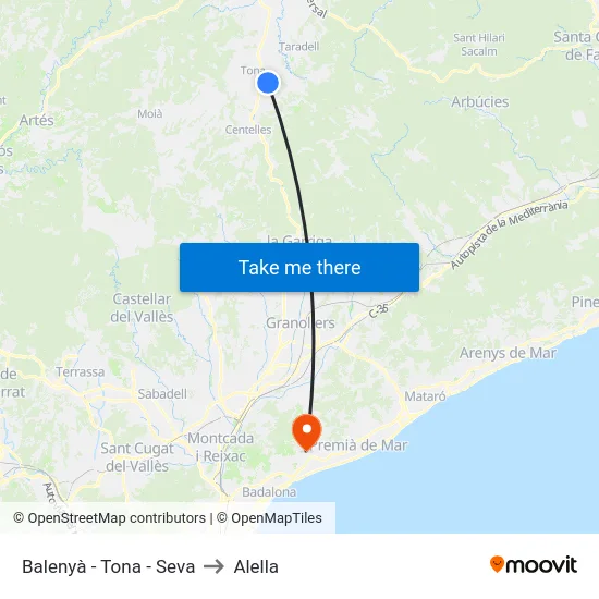 Balenyà - Tona - Seva to Alella map