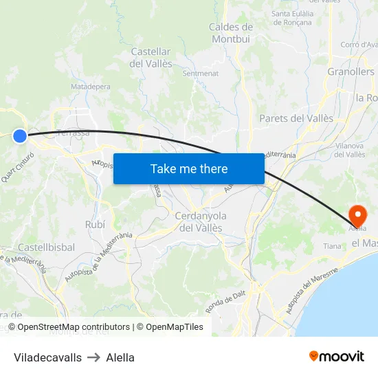 Viladecavalls to Alella map