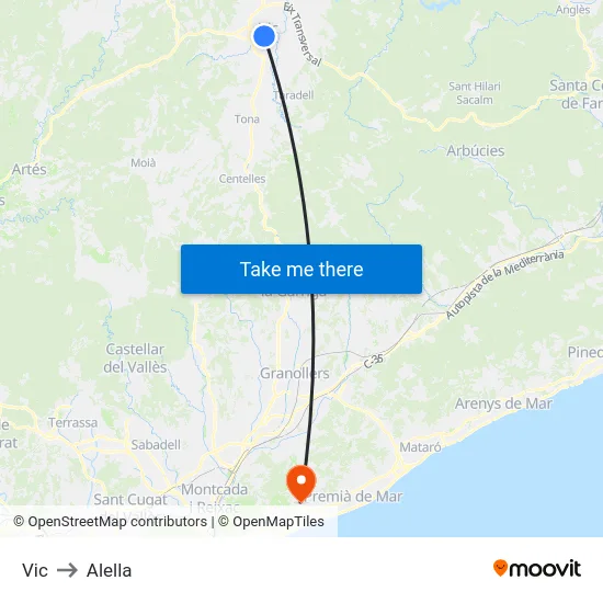 Vic to Alella map