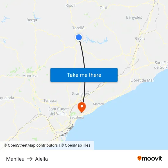 Manlleu to Alella map