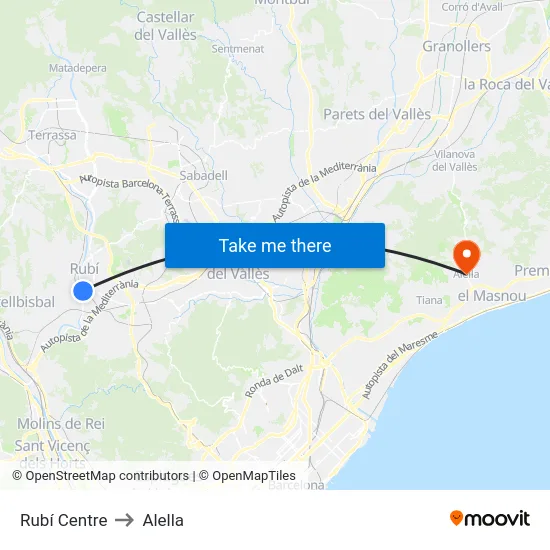 Rubí Centre to Alella map