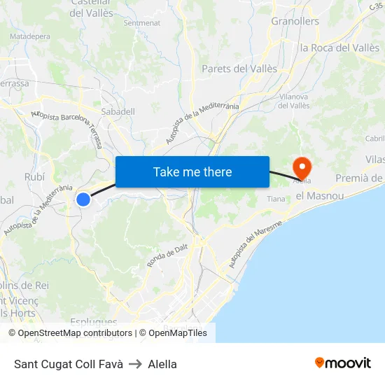 Sant Cugat Coll Favà to Alella map