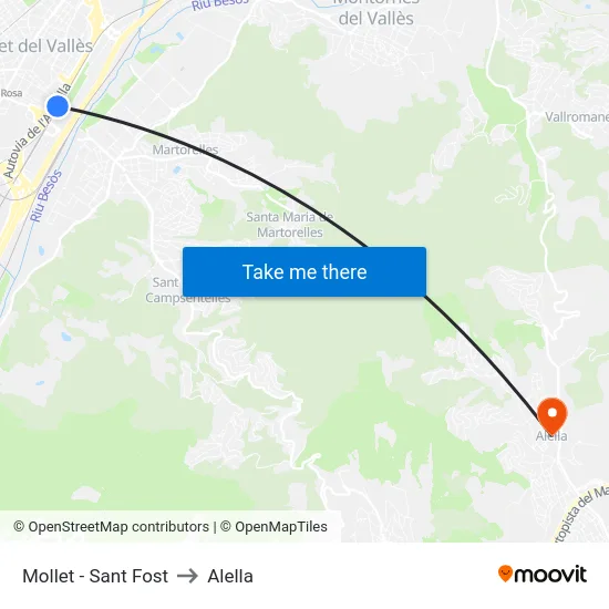Mollet - Sant Fost to Alella map