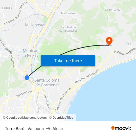 Torre Baró | Vallbona to Alella map