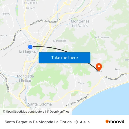 Santa Perpètua De Mogoda La Florida to Alella map