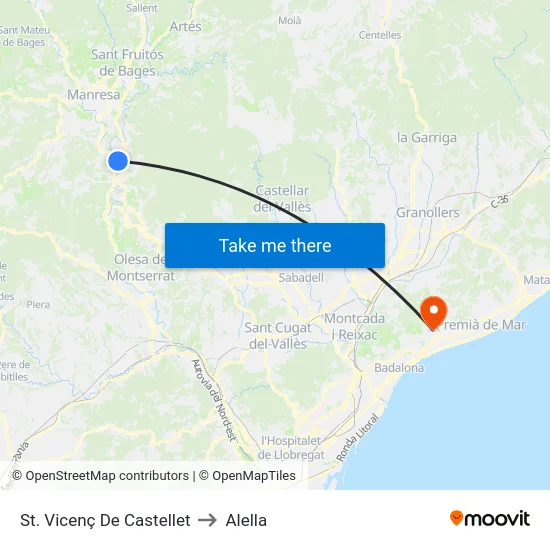 St. Vicenç De Castellet to Alella map