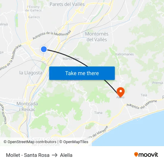 Mollet - Santa Rosa to Alella map