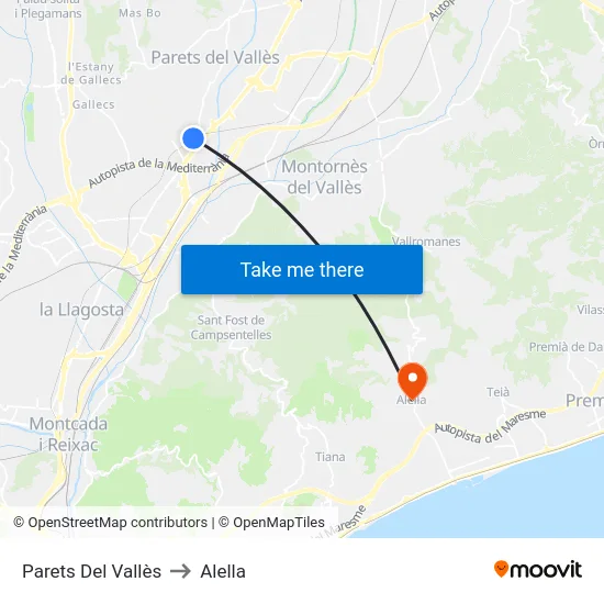 Parets Del Vallès to Alella map