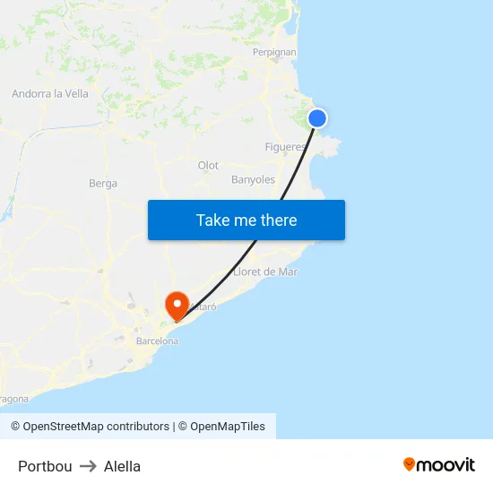 Portbou to Alella map